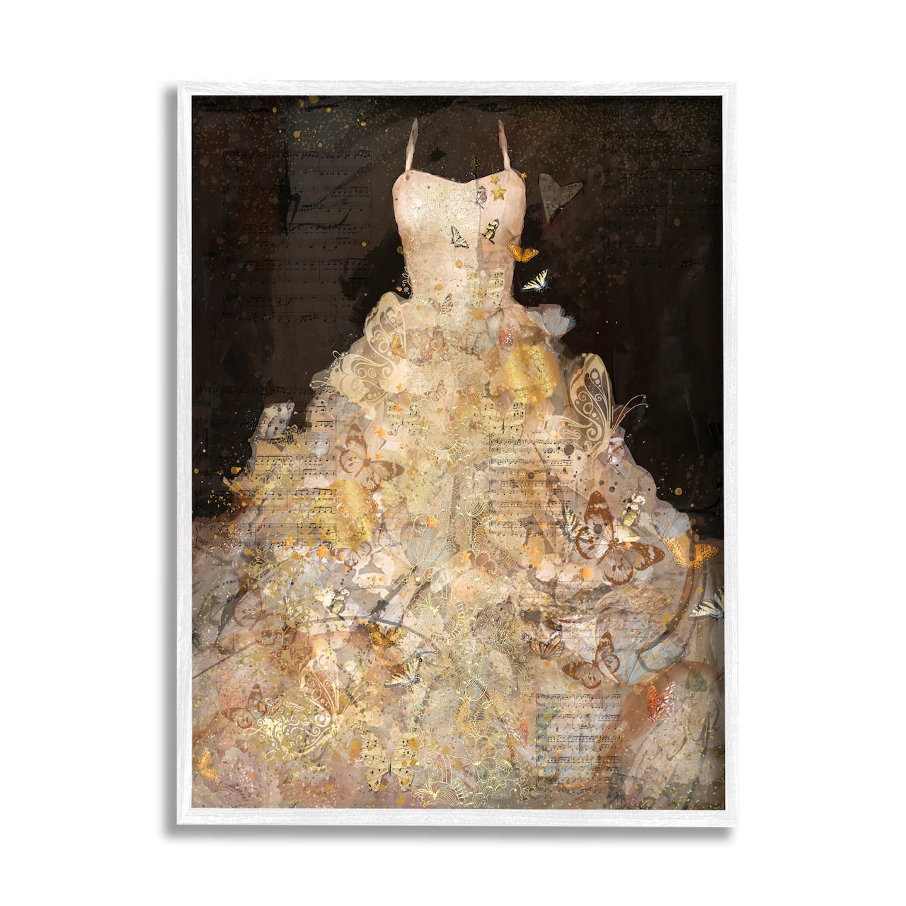 Stupell Industries Detailed Evening Gown Dress Text Collage Butterflies Framed Giclee Art